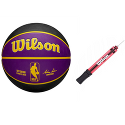 Basketball Set: Wilson NBA Lakers Team City Edition Basketball Size 7 WZ4024214XB + Wilson BSKT 6" NCAA Dual Pump Red WTBA00103