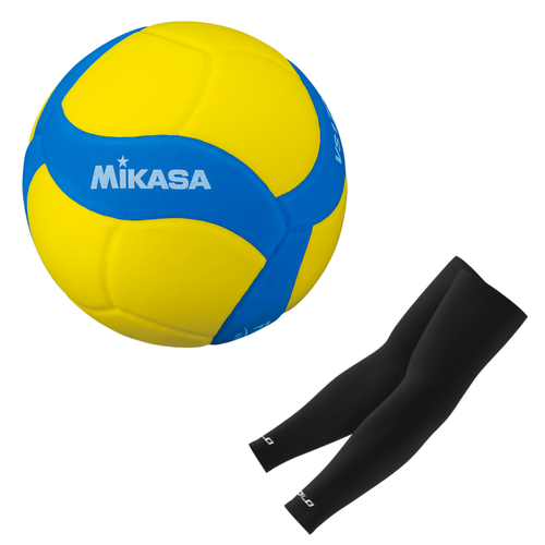Set Kids Volleyball MIKASA size 5 VS170W-Y-BL + COLO volleyball arm sleeves black S/M