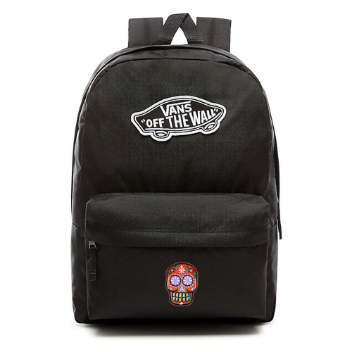 VANS Realm Backpack black VN0A3UI6BLK + Custom Mexica Skull Red