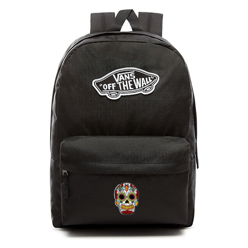 VANS Realm Backpack black VN0A3UI6BLK + Custom Mexican Skull White Birds