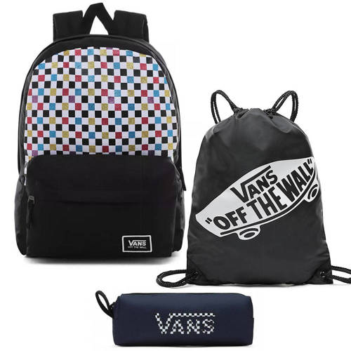 Vans Glitter Check Realm Batoh - VN0A48HGUX9 + Benched Bag + Pencil Pouch