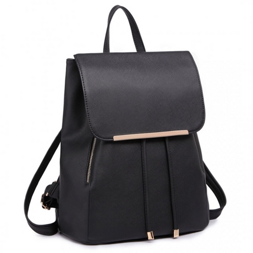 Women's leather black backpack KONO Aurora for school and work