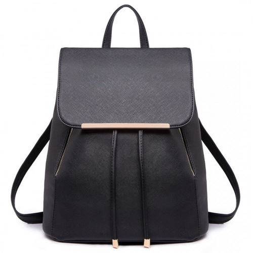 Women's leather black backpack KONO Aurora for school and work