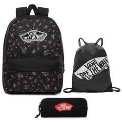 Vans Realm Beauty Floral Black Backpack + Pencil Pouch + Benched Bag