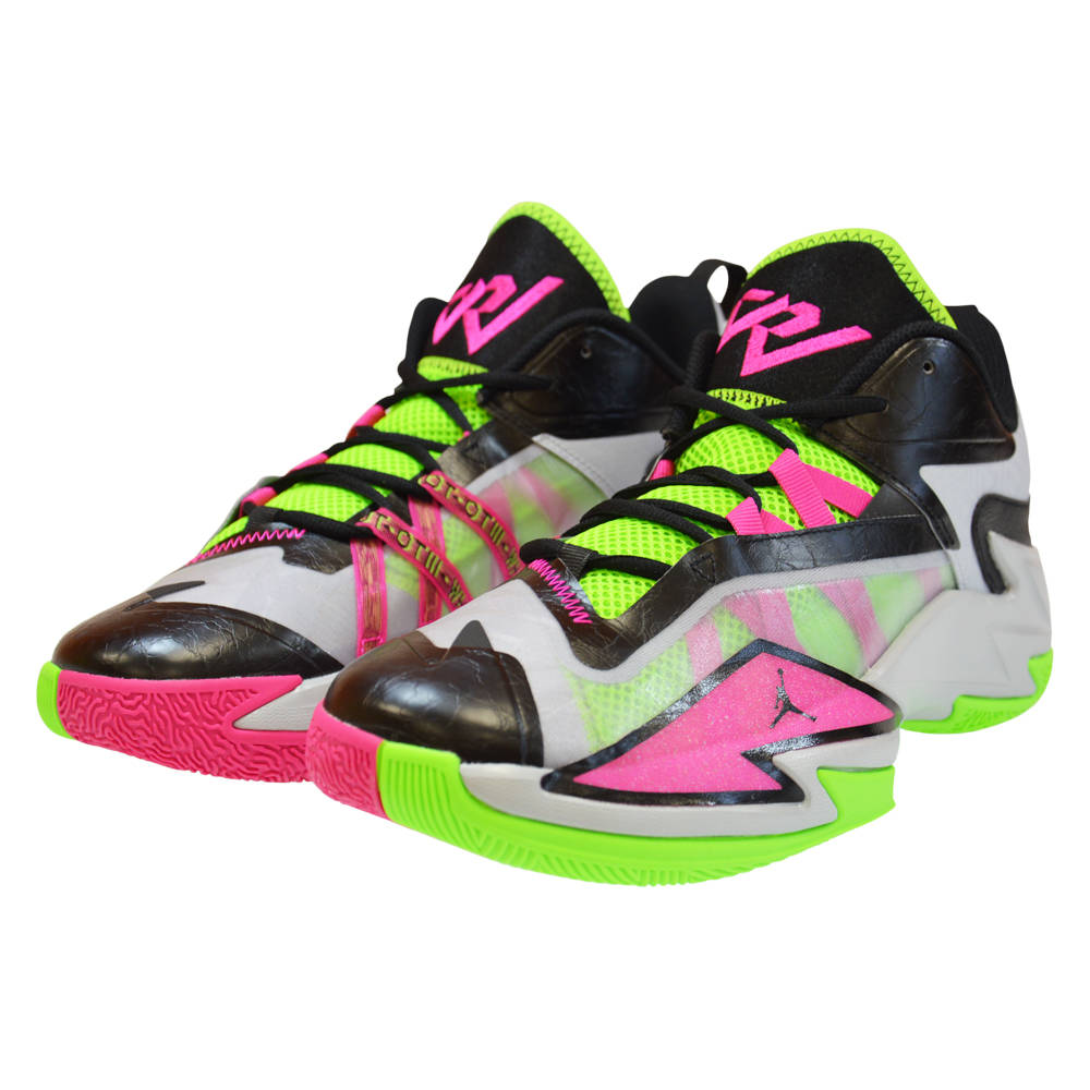 neon green and pink basketball shoes