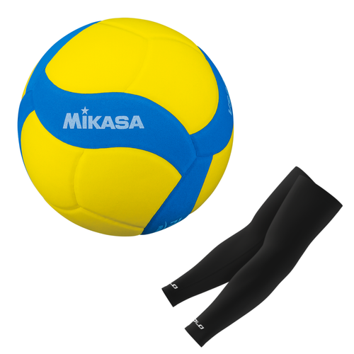 Set Kids Volleyball MIKASA size 5 VS220W-Y-BL + COLO volleyball arm sleeves black L/XL