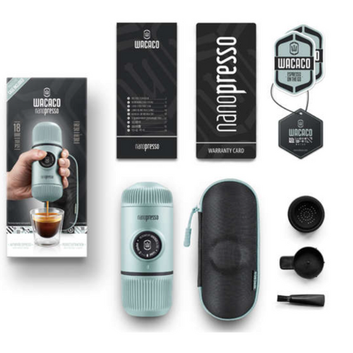 Tourist Travel Coffee Maker Wacaco Nanopresso with Case - Arctic Blue.