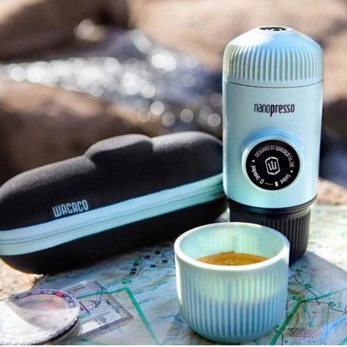 Tourist Travel Coffee Maker Wacaco Nanopresso with Case - Arctic Blue.