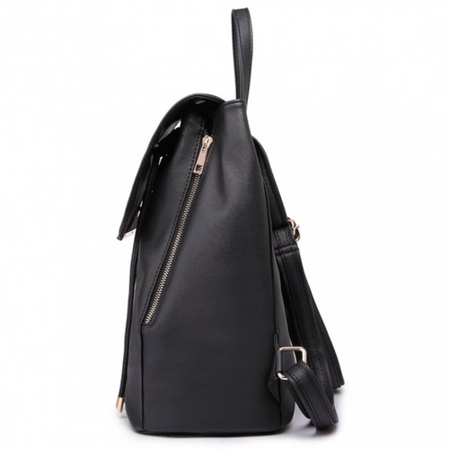 Women's leather black backpack KONO Aurora for school and work