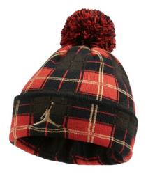 Children's winter hat red Air Jordan Plaid Pom Beanie - FB9388-010