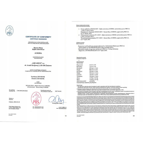 Rescue buoy Aquarius Aurora Approved by PRS 