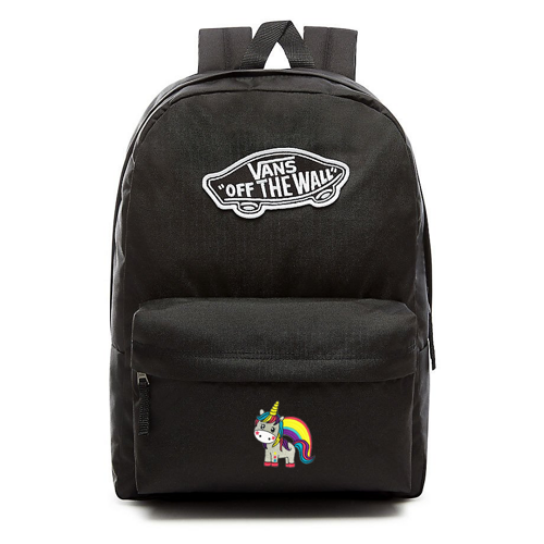 VANS Realm Backpack black VN0A3UI6BLK + Custom Unicorn Rainbow