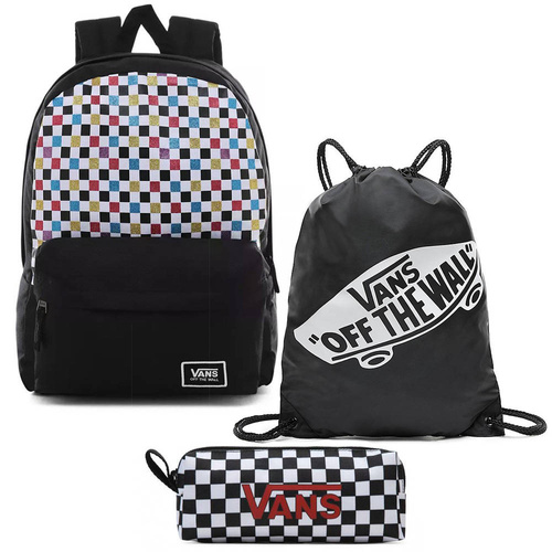 Plecak tornister szkolny Vans Glitter Check Realm kratka + worek + Piórnik