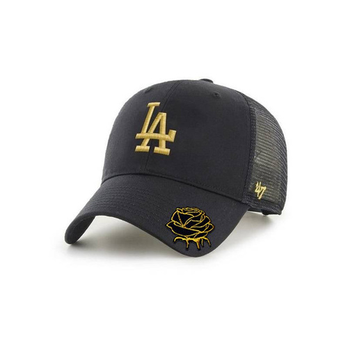 47 Brand MLB LA Los Angeles Dodgers Trucker Cap B-BRMTL17CTP-BK + Custom Gold Rose