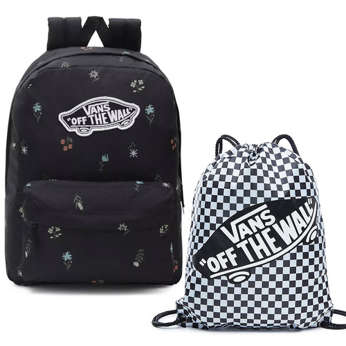 VANS Realm Black Flowers Backpack - VN0A3UI6BR81 + Benched Bag