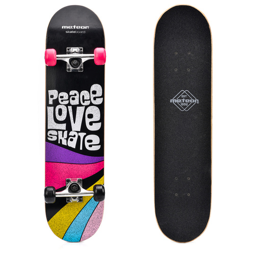 METEOR Peace Love Skate Pink Skateboard - 22672