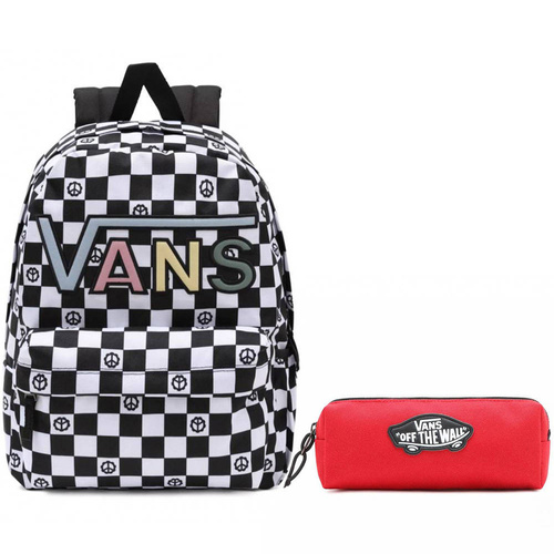 Plecak szkolny Vans Realm Flying V Szachownica Czarno Biały + Piórnik 