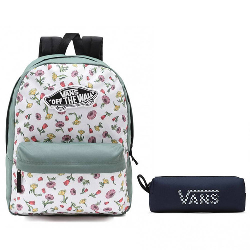 Plecak szkolny VANS Realm Backpack Biało Zielony + Saszetka Piórnik