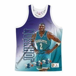 Top Mitchell & Ness Behind The Back Tank Charlotte Hornets Larry Johnson