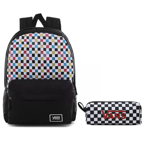 Plecak tornister szkolny Vans Glitter Check Realm kratka szachownica + Saszetka Piórnik